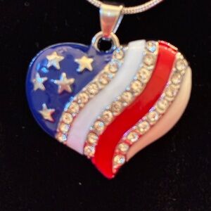 Patriotic Heart Pendant Necklace With Silver Chain